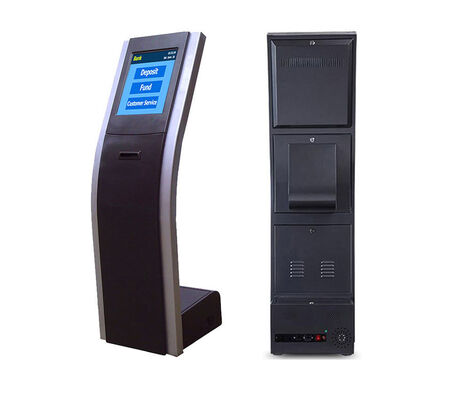 Borne de ticket de file d'attente avec écran tactile et imprimante thermique intégrée pour des solutions de gestion de file d'attente automatiques dans divers environnements professionnels